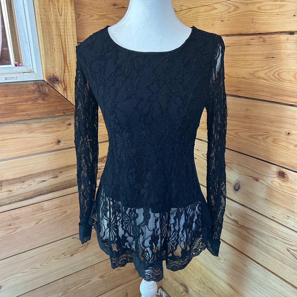 Vintage Black Lace Long Sleeve Top Womens Small Whimsigoth Romantic Emo‎ Fairy